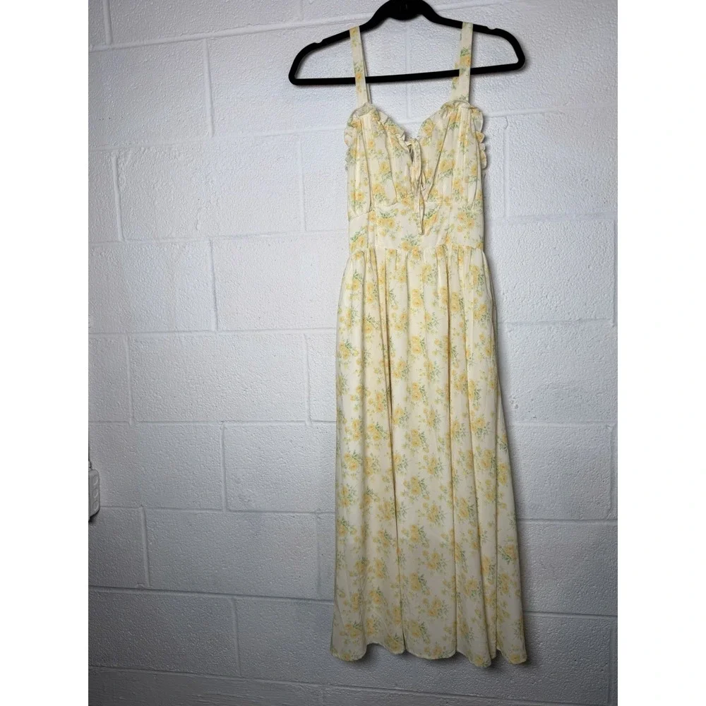 Scarlet Darkness Yellow Floral Cottagecore Midi Dress Sweetheart NWT Size S